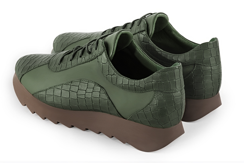 Forest green women's one-tone elegant sneakers. Round toe. Low rubber soles. Rear view - Florence KOOIJMAN